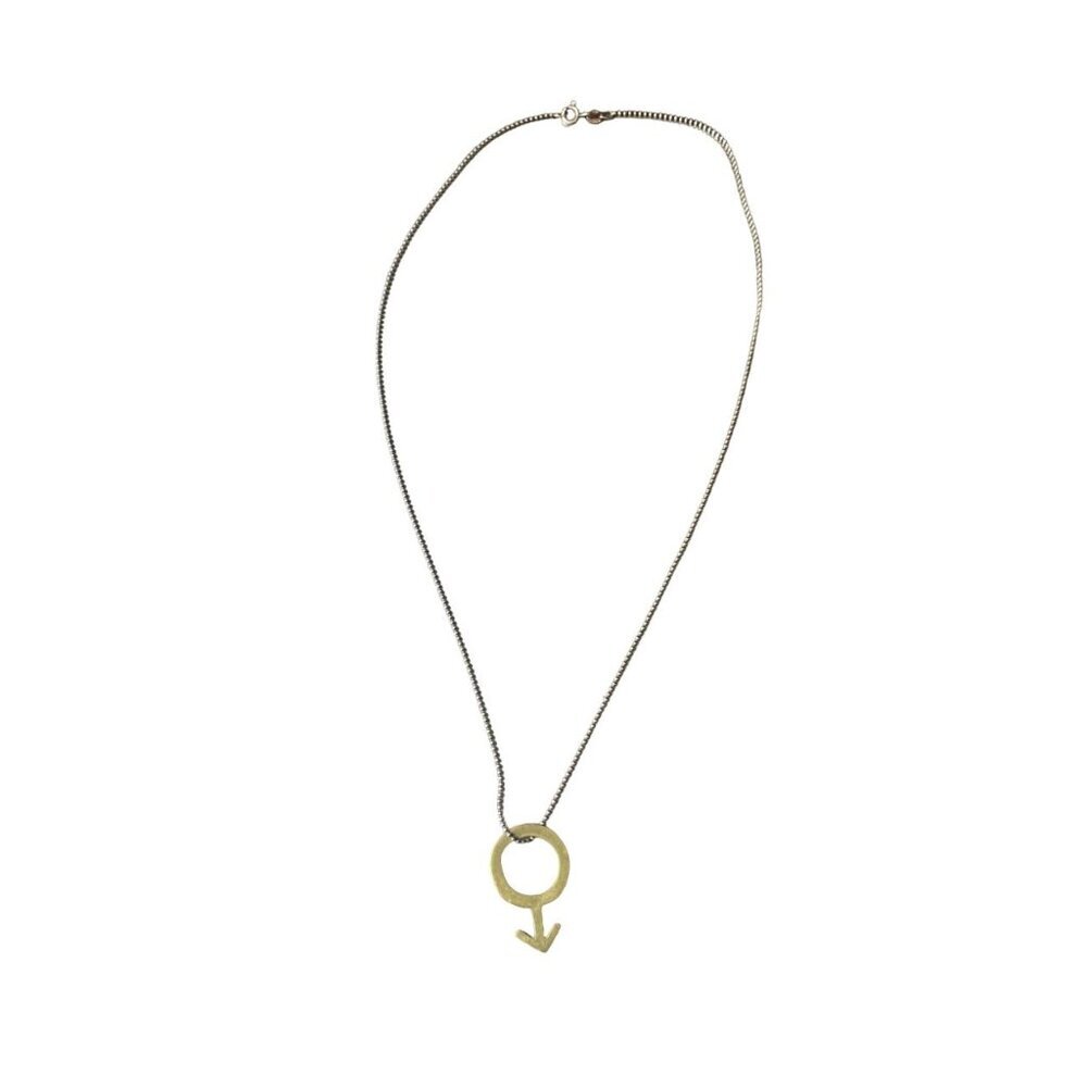 925 Sterling Silver Beaded Chain Male Gender Mars Symbol Necklace